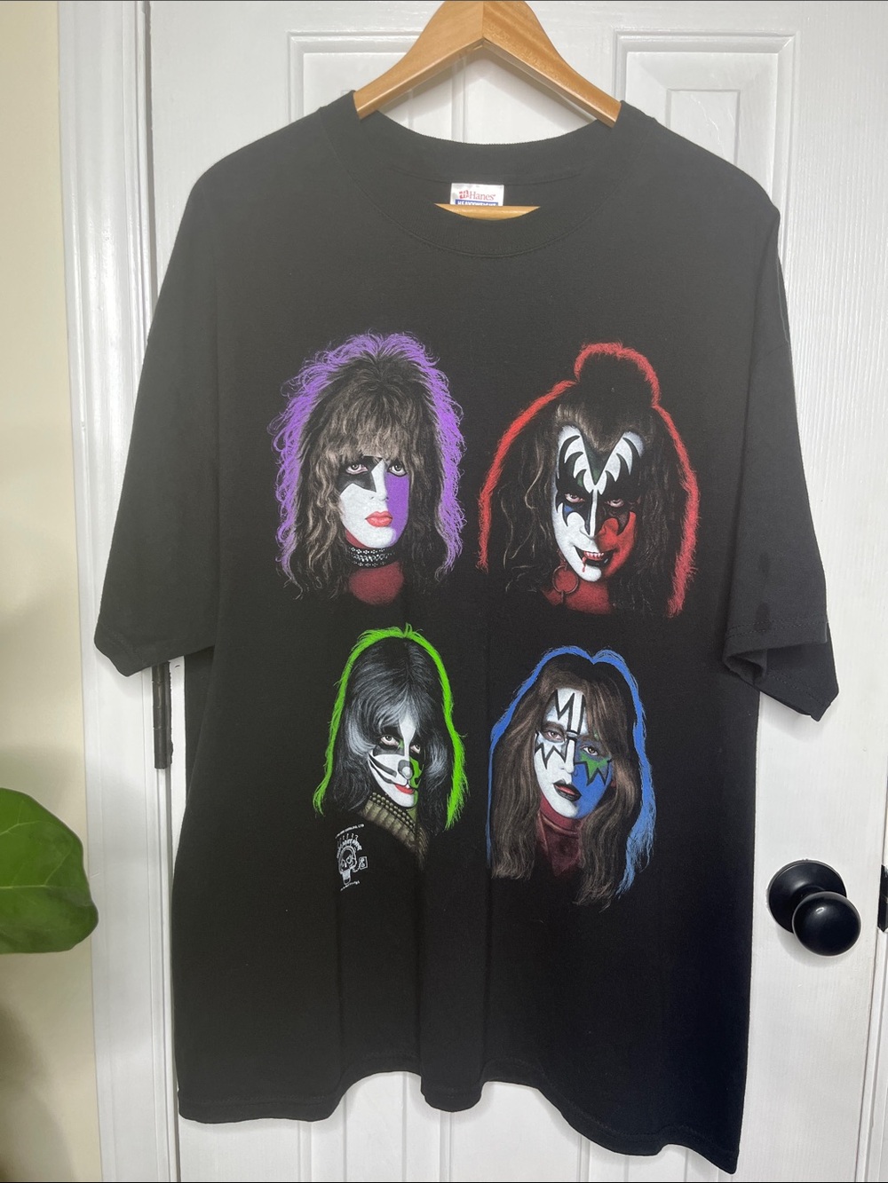 Kiss Faces Black Graphic T-Shirt Vintage Hanes Heavyweight Size XL
